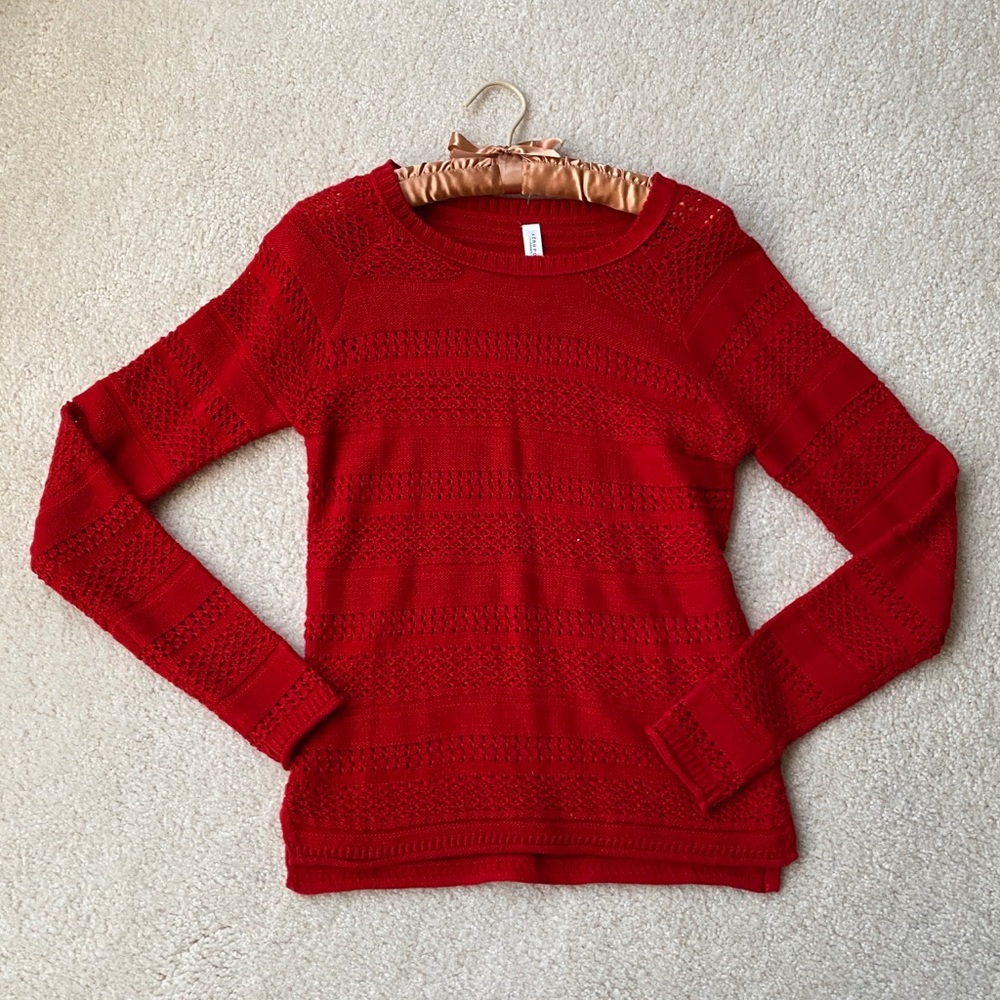Aeropostale Pointelle Red Knit Scoop Neck Sweater